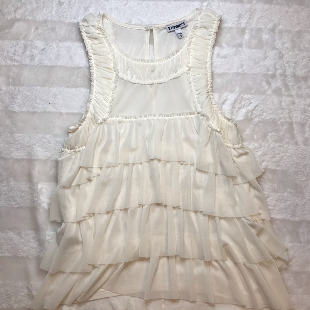 Express Women’s Ruffled White Tank Top